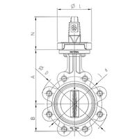 Lug-Style, Endeinbau Absperrklappe Metall Typ 038 Mit Handhebel Flansch Norm metrisch - PN10  Teller: Sphäroguss/Rilsan® beschichtet