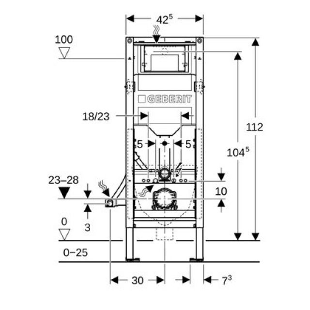 Wandklosettelement Geberit
Duofix Sigma
Höhe 112 cm, Breite 42,5 cm
Einbauspülkasten für
Betätigung von vorne, Spülrohr
Montagerahmen, Regulierventil - 1/2", Füsse verstellbar,
Leerrohr für Wasseranschluss
Dusch-Klosett Sitz
für barrierenfreies Bauen