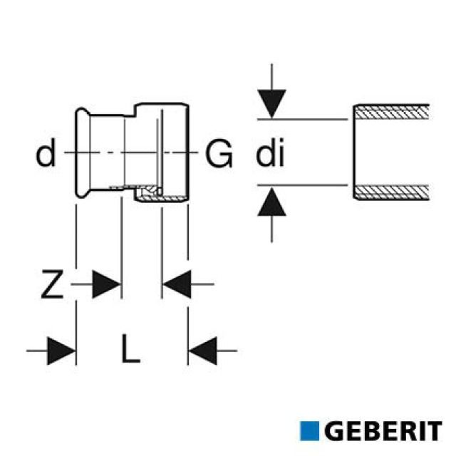 Geberit Mapress Therm
Übergang mit Überwurfmutter
d=42, di=39, G=1 3/4"
