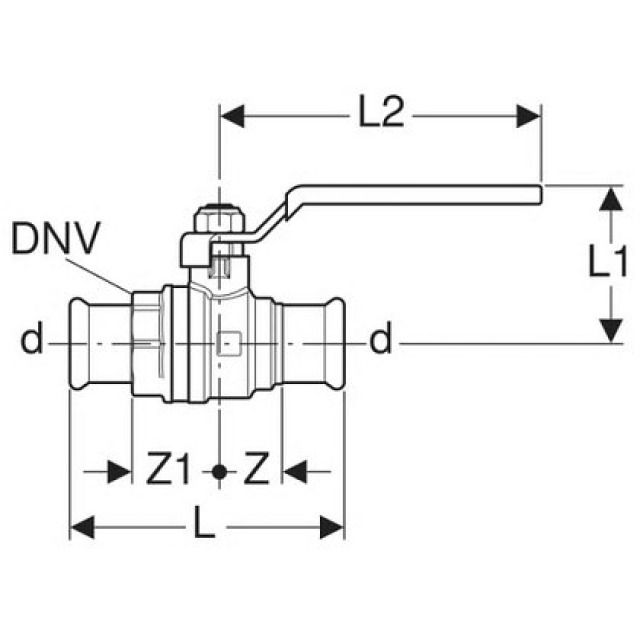 Presskugelhahn Geberit 42mm
mit Betätigungshebel