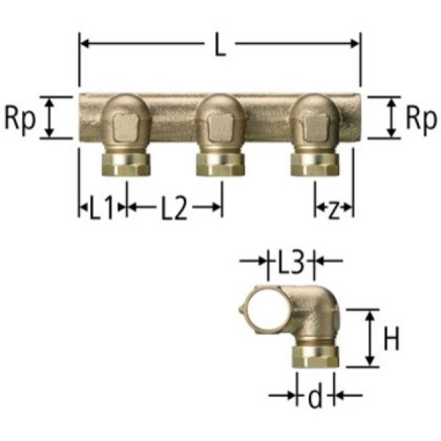 Optiflex-Verteiler gekröpft
1 Steckabgang, mit
Innengewinde 3/4"