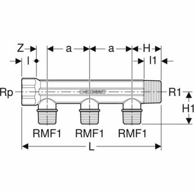 GEBERIT VERTEILER M.GEW.ANSCHL.
653.429   3/4"  RMF1=1/2  3/4"
VERTEILERABGANG FÜR MASTERFIX
3 ABGÄNGE