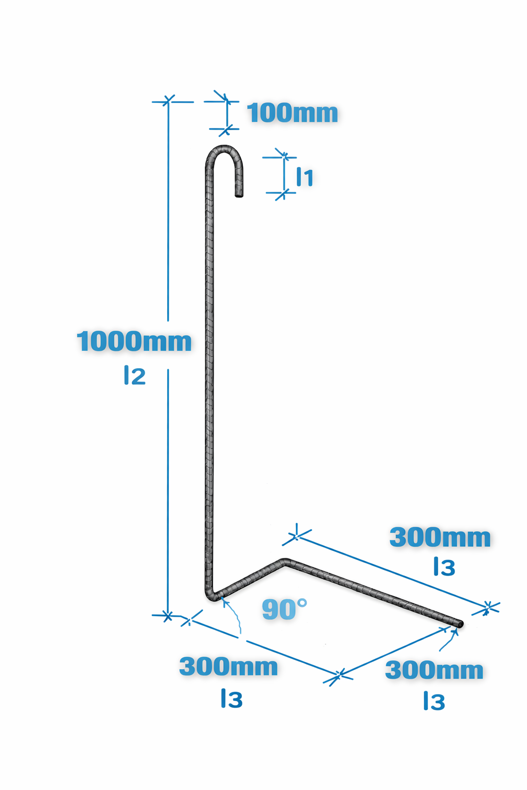 Aufstelleisen 3D 10 mm
mit Endhaken 30 x 30 x 100 cm