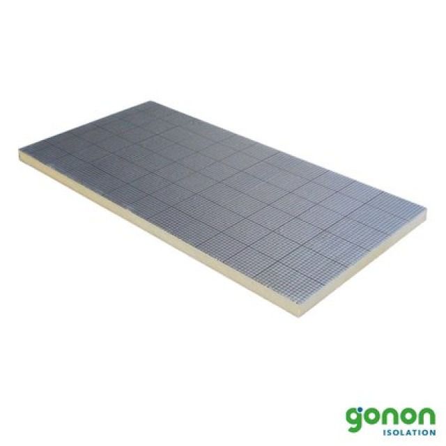 goPIR 022 60 mm Aluminium
Format: 1200 x 600 mm
Lambda D: 0.022 W/mK
Dichte: 30 _ 35 kg/m³