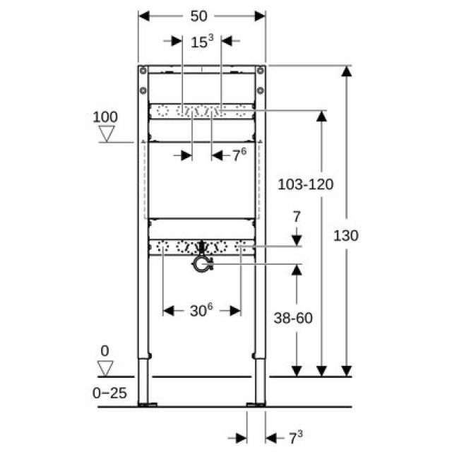 Ausgussbeckenelement Geberit
Duofix, Montagerahmen Breite
50 cm, Höhe 130 cm Füsse und
Armaturenplatte verstellbar
Befestigungsplatte für
Ausgussbecken - Befestigungsmaterial