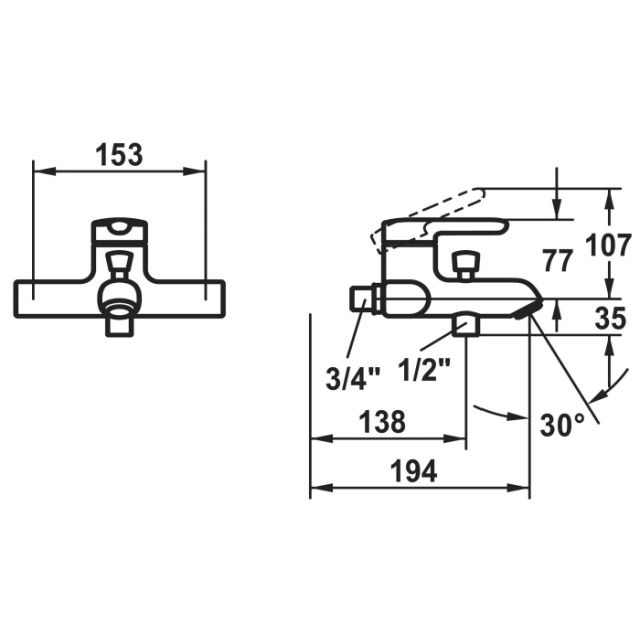 KWC Bademischer Wamas 2.0 fest
fest A 195, AD 153, ohne Raccord,
ohne Brausegarnitur, chromeline