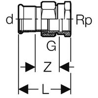 Geberit Mapress-gas Bocchettone acciaio inox con filetto femmina, dado avvitabile in acciaio CrNi