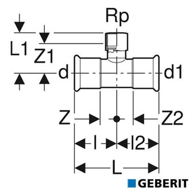 Geberit Mapress Therm
T-Stück mit Innengewinde
d=15, Rp=1/2", d1=15