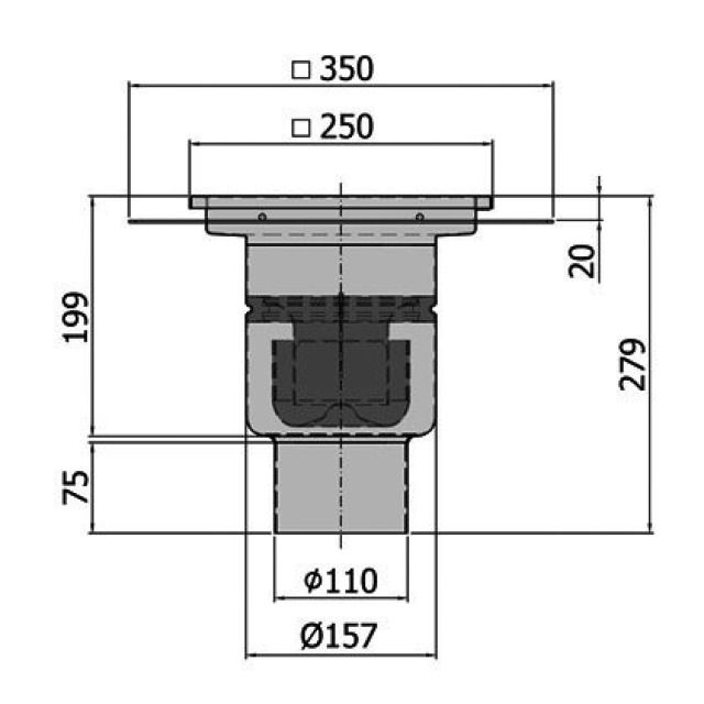 ACO BODENAB. SENKR. INOX EINT.
416534 MIT KLEBEFLANSCH DN 80