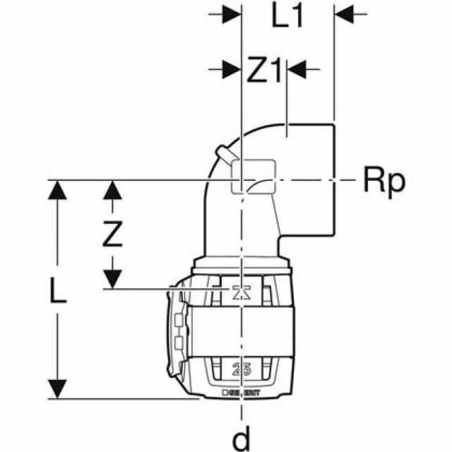 FLOWFIT CURVA PASSAGIO 90° FF
620.532   D=25  RP=3/4"