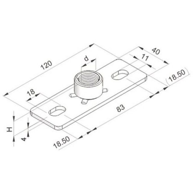 2-Loch Inox V2A Grundplatte
120/ 40/ 4 mm
Muffe G1/2"