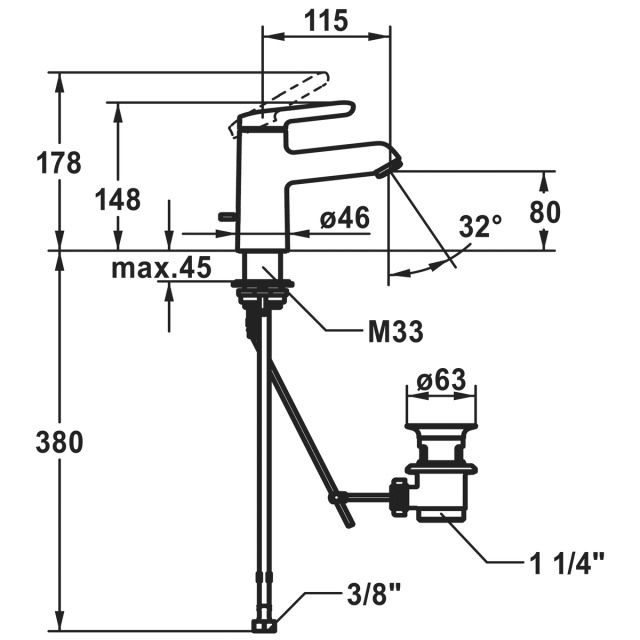 KWC Waschtischmischer Wamas 2.0
A 115 mm, Auslauf fest
mit Ablaufventil
Anschlussschläuche 3/8"
chromeline