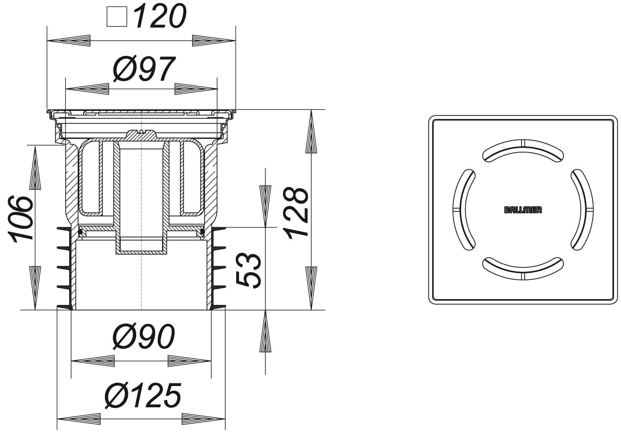 Pronto PLUS Bodenwasser-Ablauf, DN 125
Rost + Rahmen Edelstahl V2A