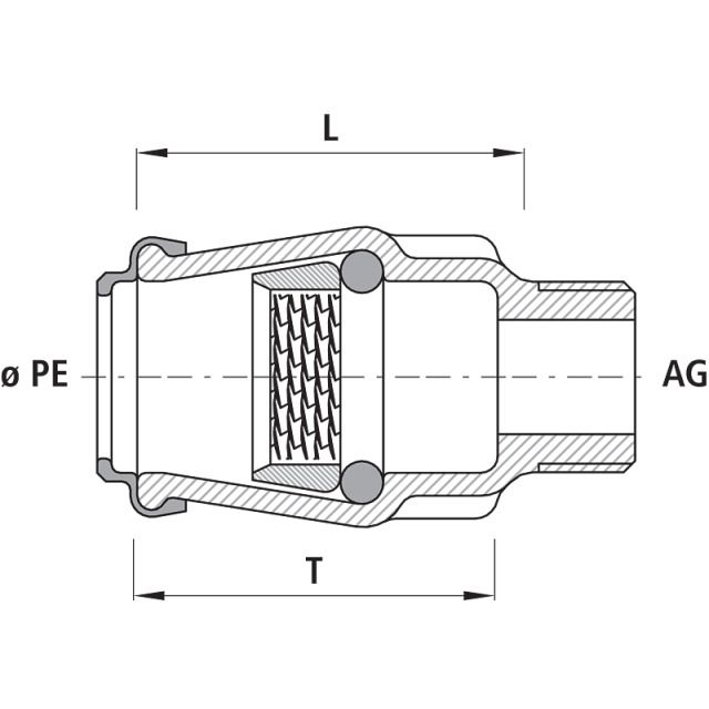 HAWLE raccordo ad innesto
filetto esterno ridotto 6110
M 2" PE-d 32"