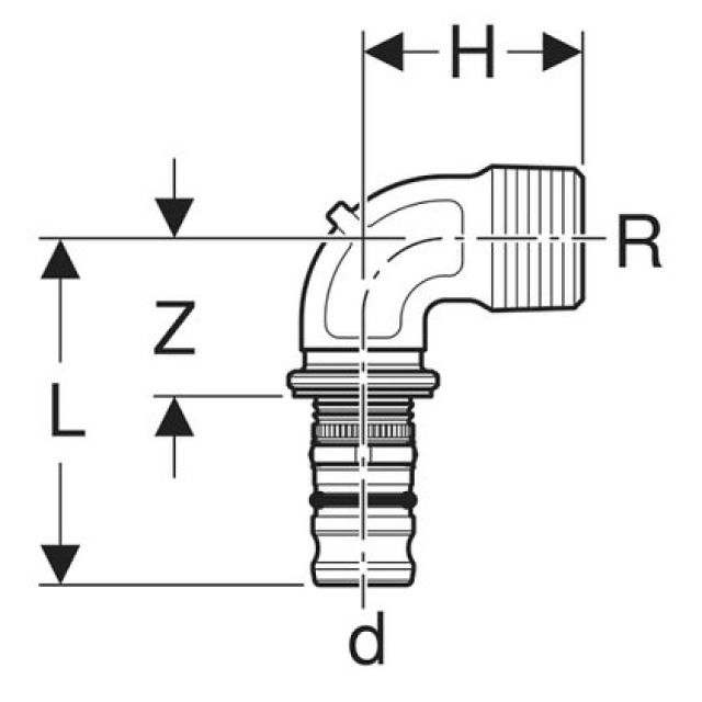 Mepla Curva di raccordo 90°
filetto masch. 601.253 16-3/4'