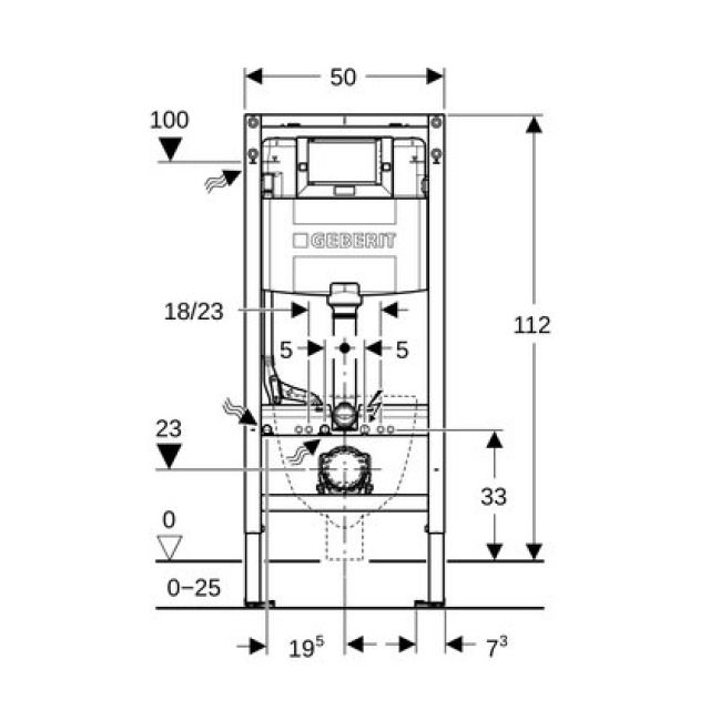 Geberit Duofix WC-Element Omega
Höhe 112 cm, Breite 50 cm
Einbauspülkasten für Betätigung
von oben oder vorne, Spülrohr
Regulierventil 1/2" seitlich oder
hinten links Füsse verstellbar - Montagerahmen Leerrohr für
Wasseranschluss Geberit AquaClean
Ausladung max. 62 cm