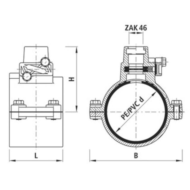 HAWLE HAKU-ANBOHRSCH. PE / PVC
5211   ZAK-ANSCHLUSS    200 MM