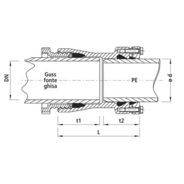 HAWLE giunto
ghisa/PE 7230
DN 100 d 125 PN 16