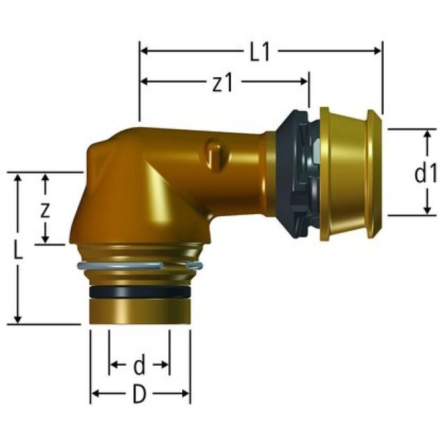 Pièce intermédiaire enfichable
coudée RN, d20
Optiflex-Flowpress, 84256.22