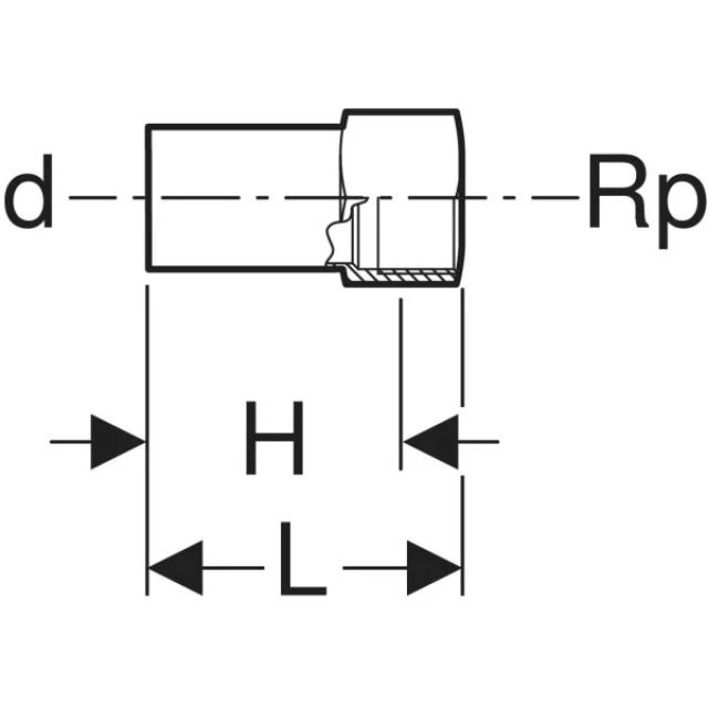 Geberit Mapress Therm Übergang mit
Innengewinde und Einschubende:
d=18mm, Rp=3/4"
