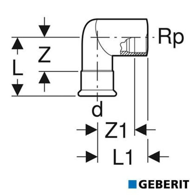 Geberit Mapress Therm
Übergangswinkel 90° mit
Innengewinde: d=28, Rp=1"