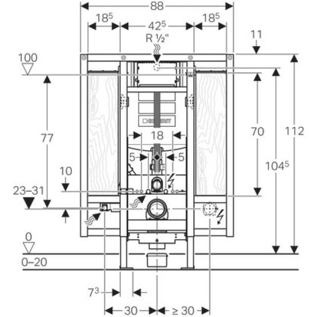DUOFIX-WAND-WC-ELEMENT TYP 112
111.904 FUER STUETZ -U. HALTEGR.
BREITE 88 CM